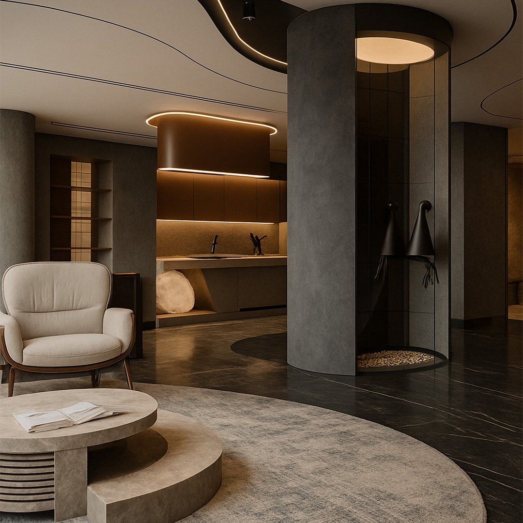 Modern staircase and living room interior
